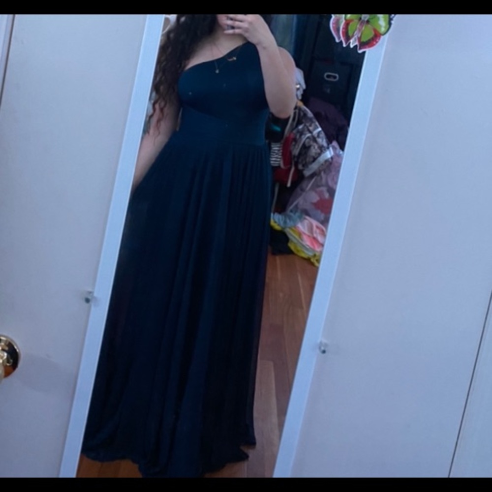 gorgeous single strapped navy blue dress, long length, size 6